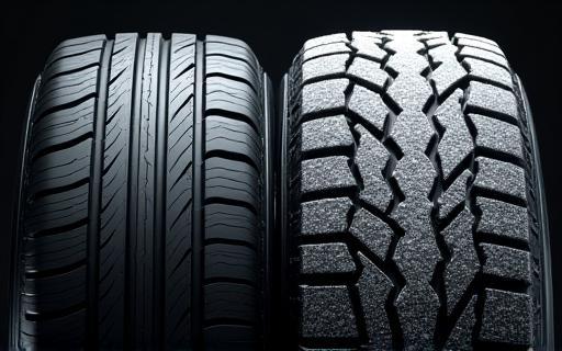 Comparison image showing the tread patterns of an all-season tire and a dedicated winter tire.