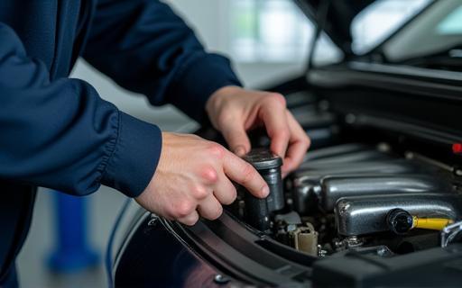 Technician checking car's air conditioning system to ensure it's ready for summer heat.