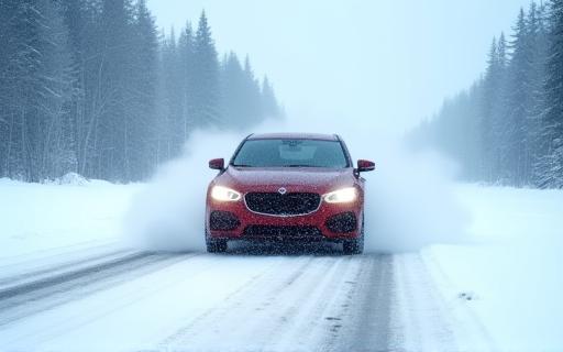 Car driving in snow, meticulously prepared for harsh Canadian winter conditions.
