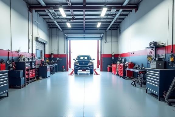 A clean and professional service bay at Maple Leaf Auto Service, ready for vehicle maintenance.
